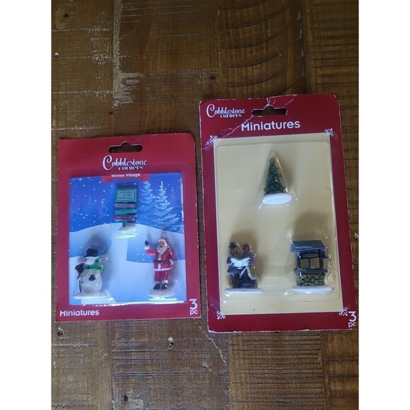 Lot of 2 Christmas Cobblestone Corners Village Miniatures Santa Snowman Well - Picture 1 of 4